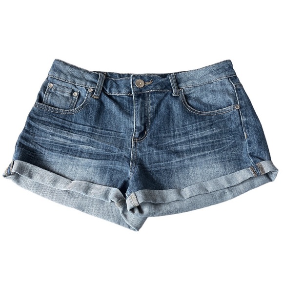 Almost Famous High Rise Cuffed Jean Shorts Blue Size 13 - Picture 1 of 6